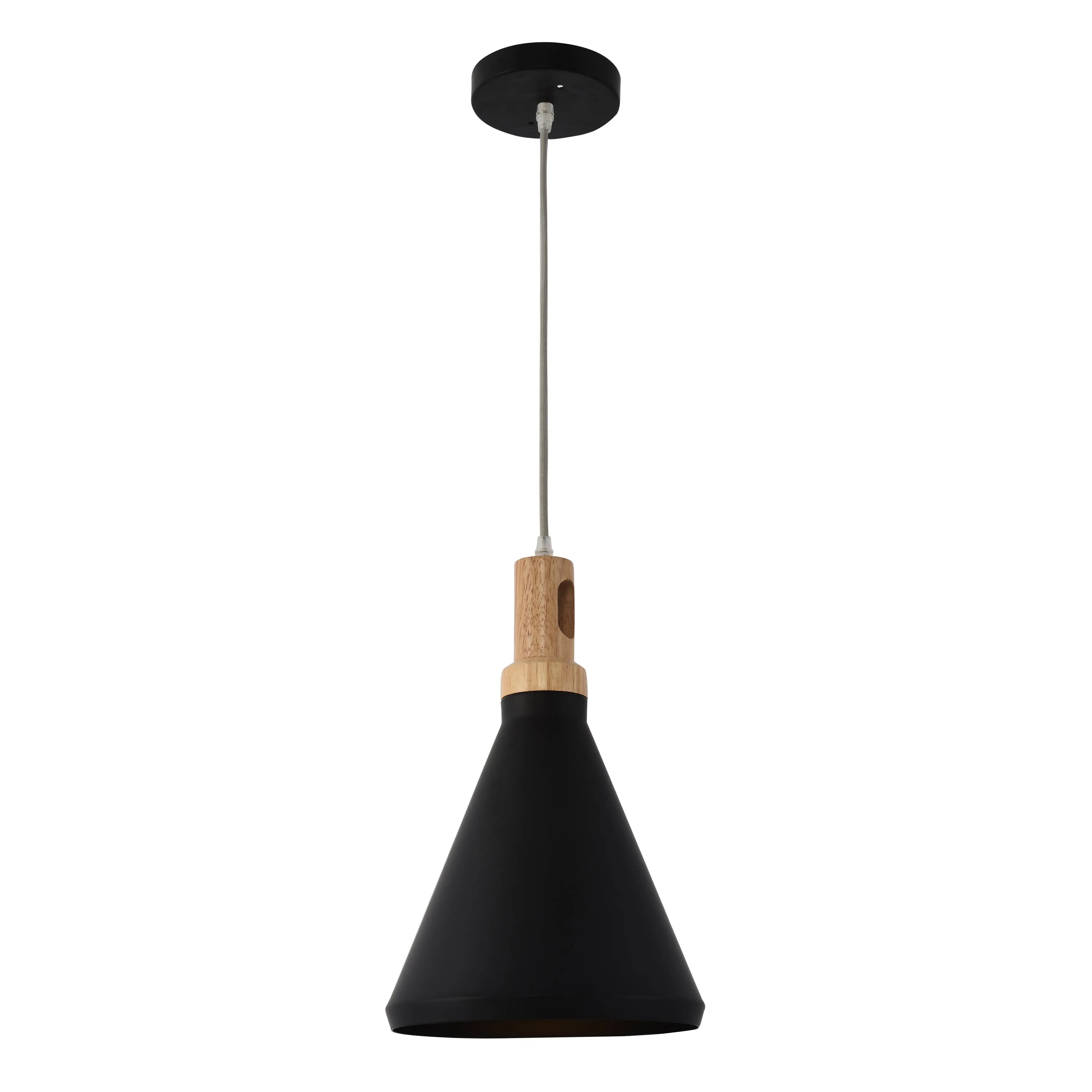 1 Light Pendant in Sleek Black Finish with Wooden Detail - Modern Aluminum Design for Any Space