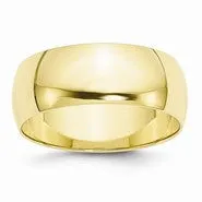 10k Yellow Gold 8mm Lightweight Half Round Wedding Band Ring