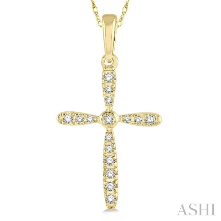 1/10 Ctw Cross Charm Round Cut Diamond Pendant in 10K Yellow Gold