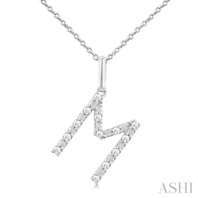 1/10 Ctw Initial 'M' Round Cut Diamond Fashion Pendant With Chain in Sterling Silver