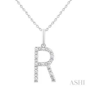 1/10 Ctw Initial 'R' Round Cut Diamond Fashion Pendant With Chain in Sterling Silver