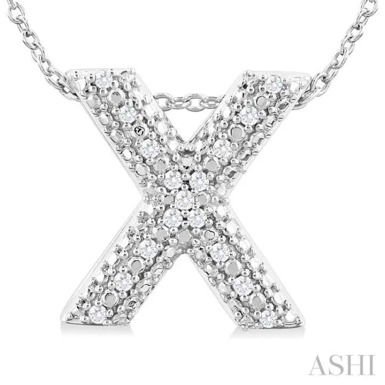 1/20 Ctw Bubble Accent Initial 'X' Round Cut Diamond Fashion Pendant With Chain in Sterling Silver