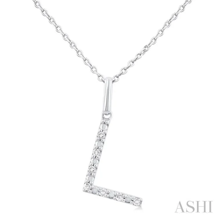 1/20 Ctw Initial 'L' Round Cut Diamond Fashion Pendant With Chain in Sterling Silver