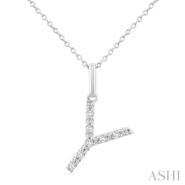 1/20 Ctw Initial 'Y' Round Cut Diamond Fashion Pendant With Chain in Sterling Silver