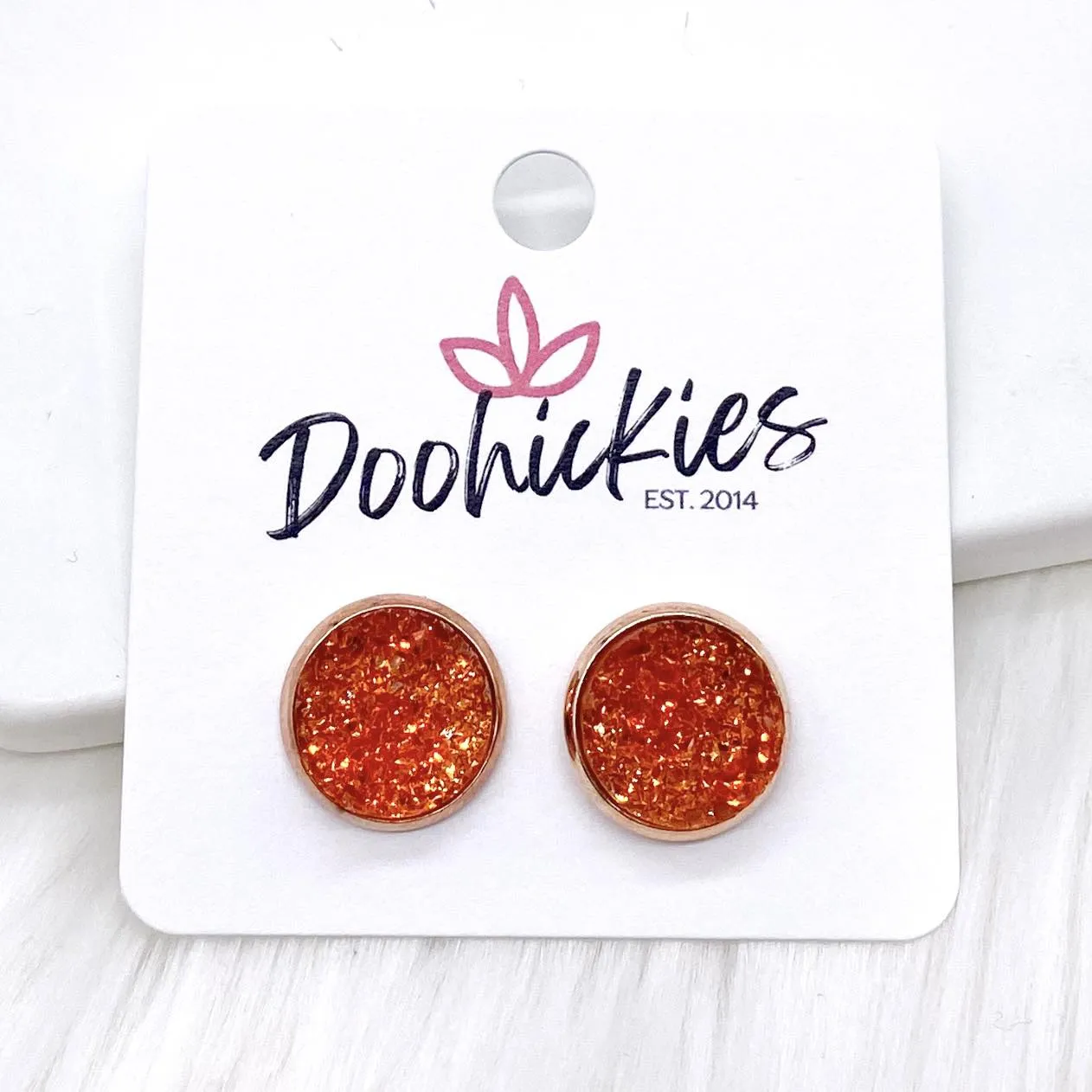 12mm Autumn Sparkle Singles in Rose Gold Settings -Fall Earrings