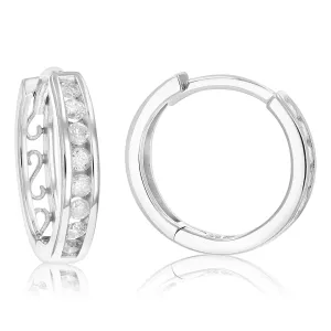 1/3 cttw Channel Diamond Hoop Earrings in .925 Sterling Silver