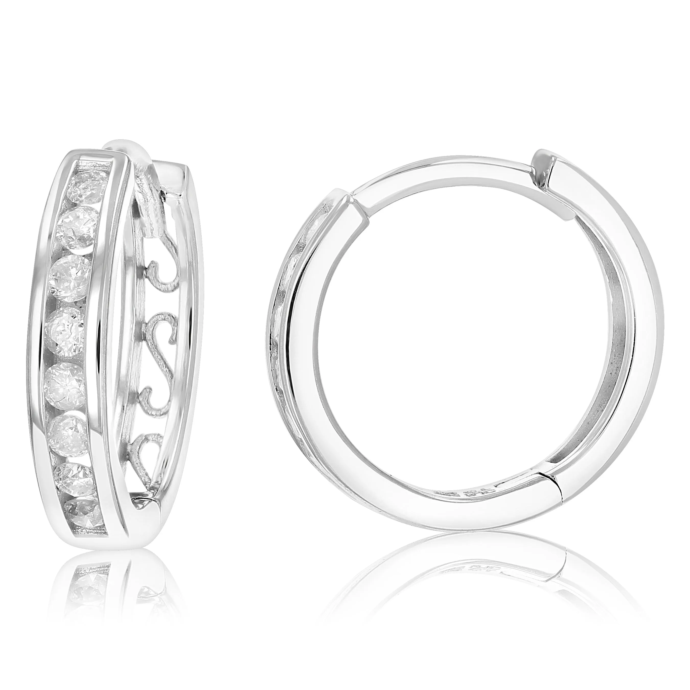 1/3 cttw Channel Diamond Hoop Earrings in .925 Sterling Silver