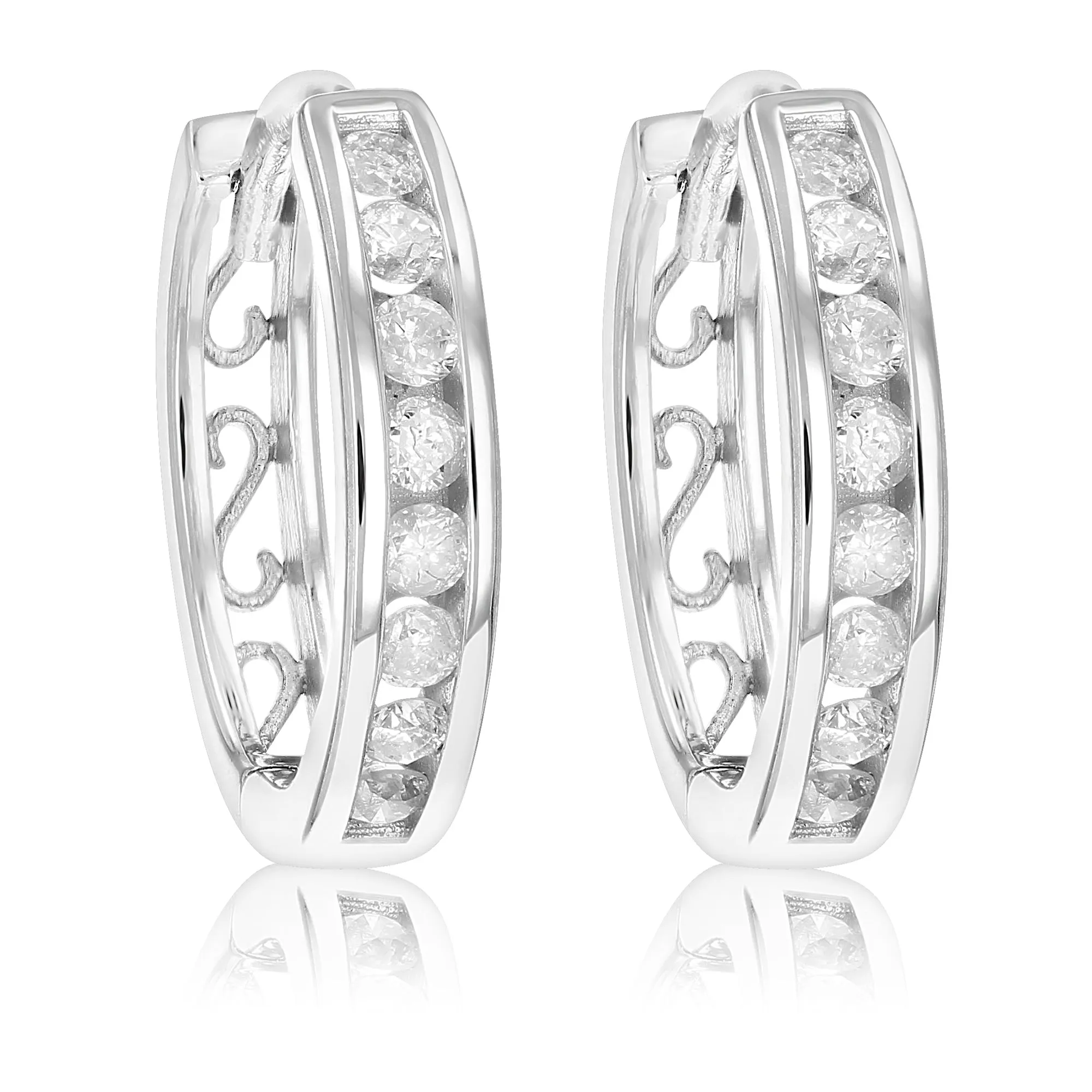 1/3 cttw Channel Diamond Hoop Earrings in .925 Sterling Silver