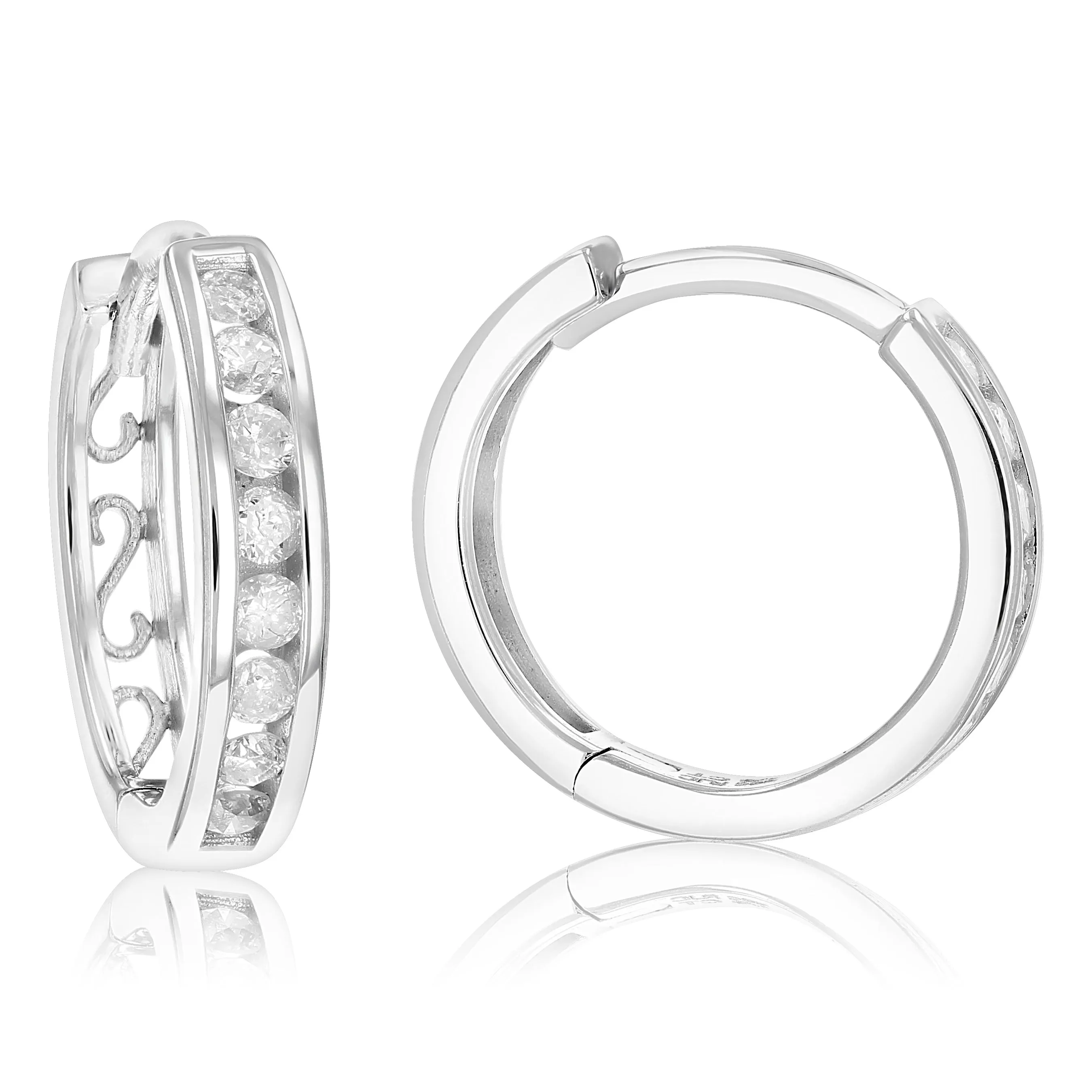 1/3 cttw Channel Diamond Hoop Earrings in .925 Sterling Silver