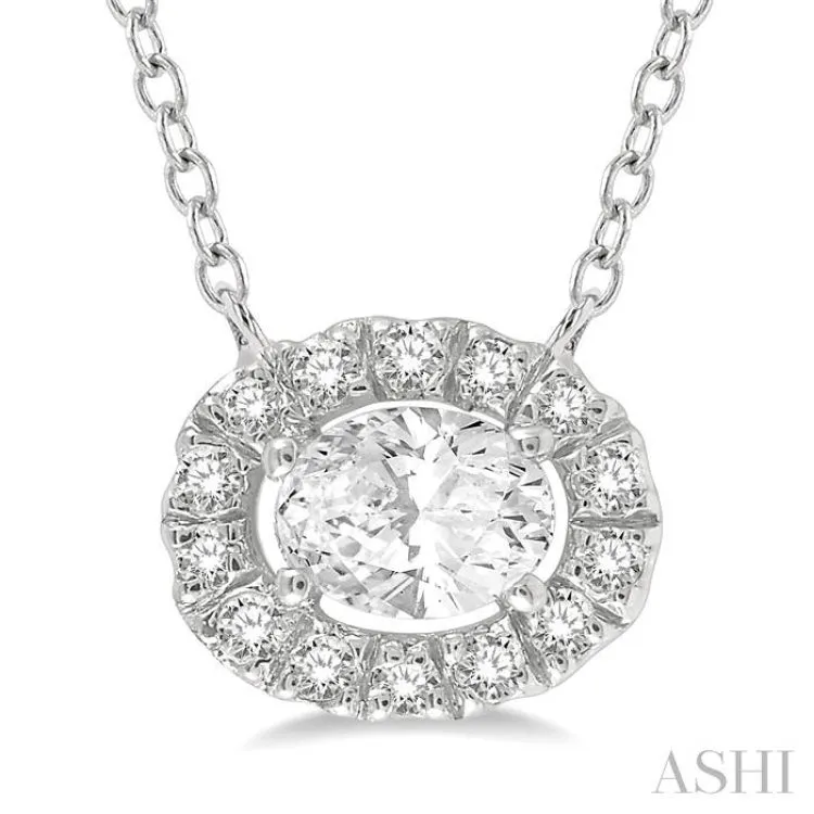 1/4 ctw Oval and Round Cut Diamond Halo Fashion Pendant With Chain in 14K White Gold