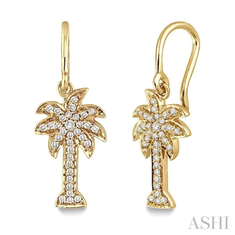 1/4 Ctw Palm Tree Single Cut Diamond Earrings in 10K Yellow Gold