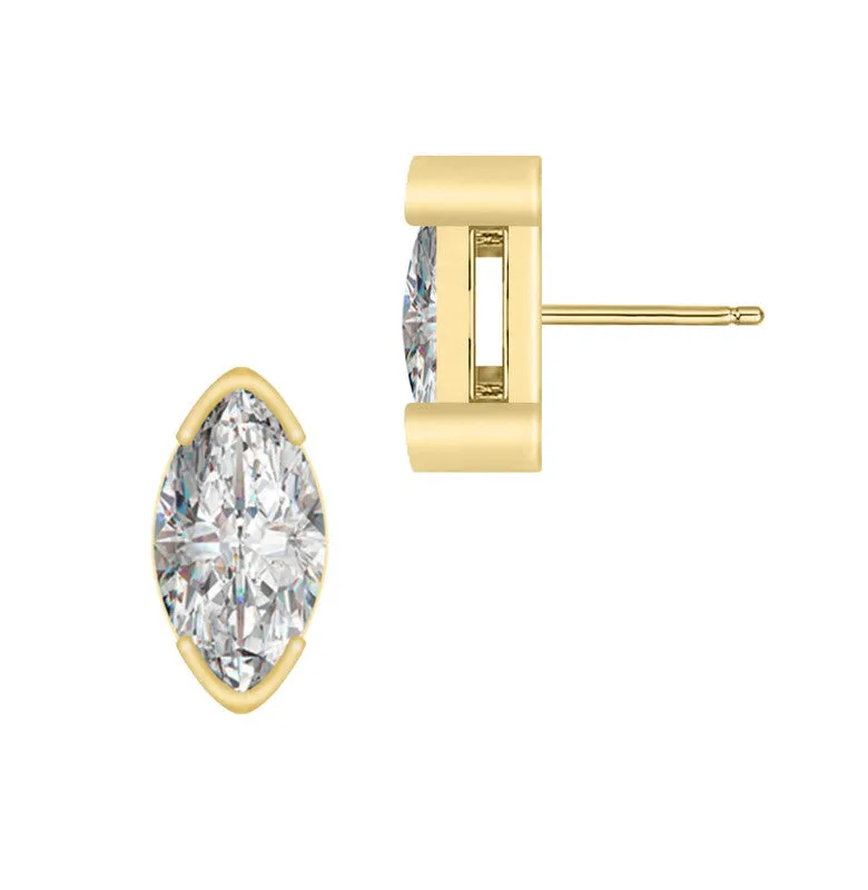 14k Gold Plated Marquise Stud Earrings