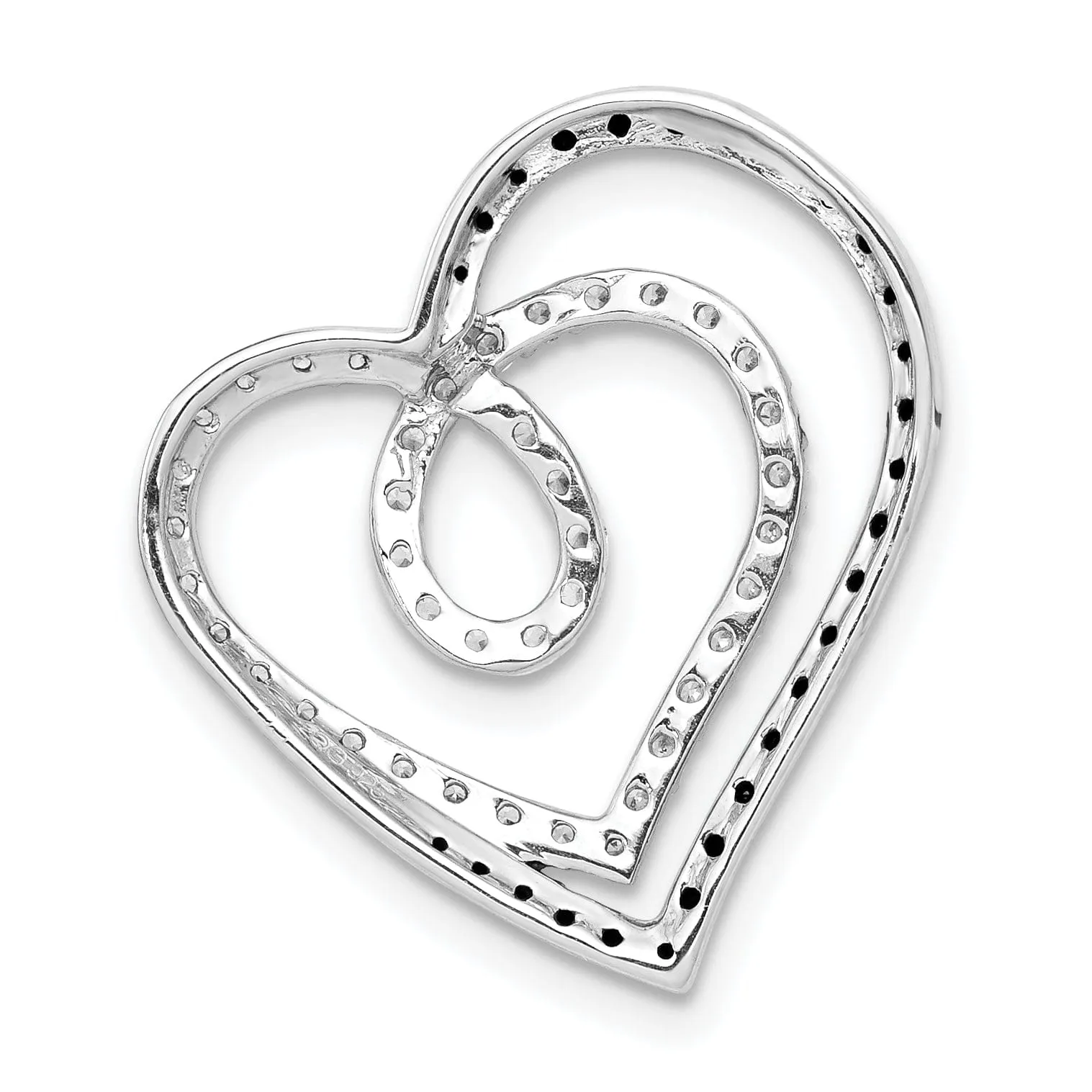 14k White Gold Polished Finish Black & White 0.404-CT Diamond Entwined Loop Design Heart Chain Slide Pendant will not fit Omega Chain