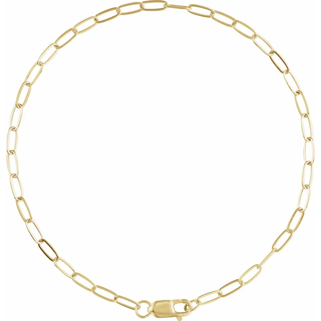 14K Yellow Gold 2.1mm Paper Clip Bracelet