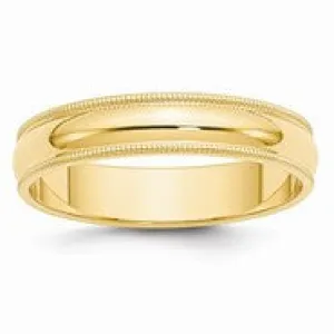 14k Yellow Gold 5mm Milgrain Half-Round Wedding Band Ring