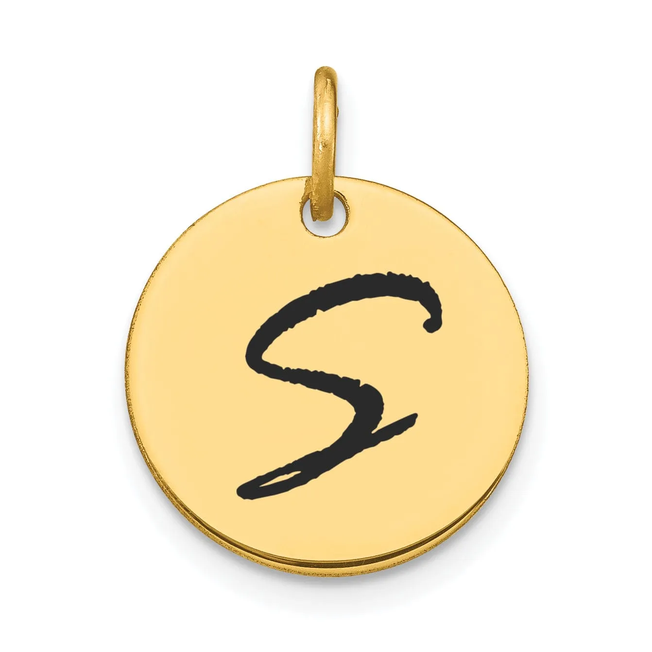 14k Yellow Gold Polished Black Epoxy Finish Letter S Initial Disk Shape Charm Pendant