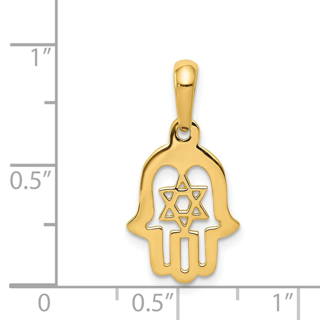 14k Yellow Gold Polished Finish Solid Star of David Chamseh Pendant