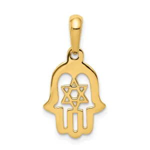 14k Yellow Gold Polished Finish Solid Star of David Chamseh Pendant