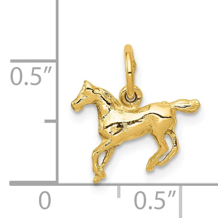 14k Yellow Gold Solid Open Back Polished Finish Horse Charm Pendant