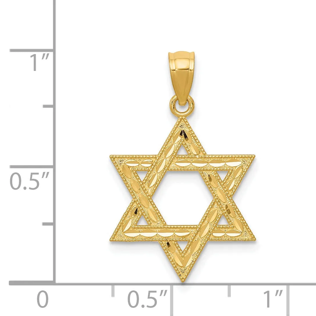 14K Yellow Gold Texture D.C Polished Finish Solid Star of David Pendant