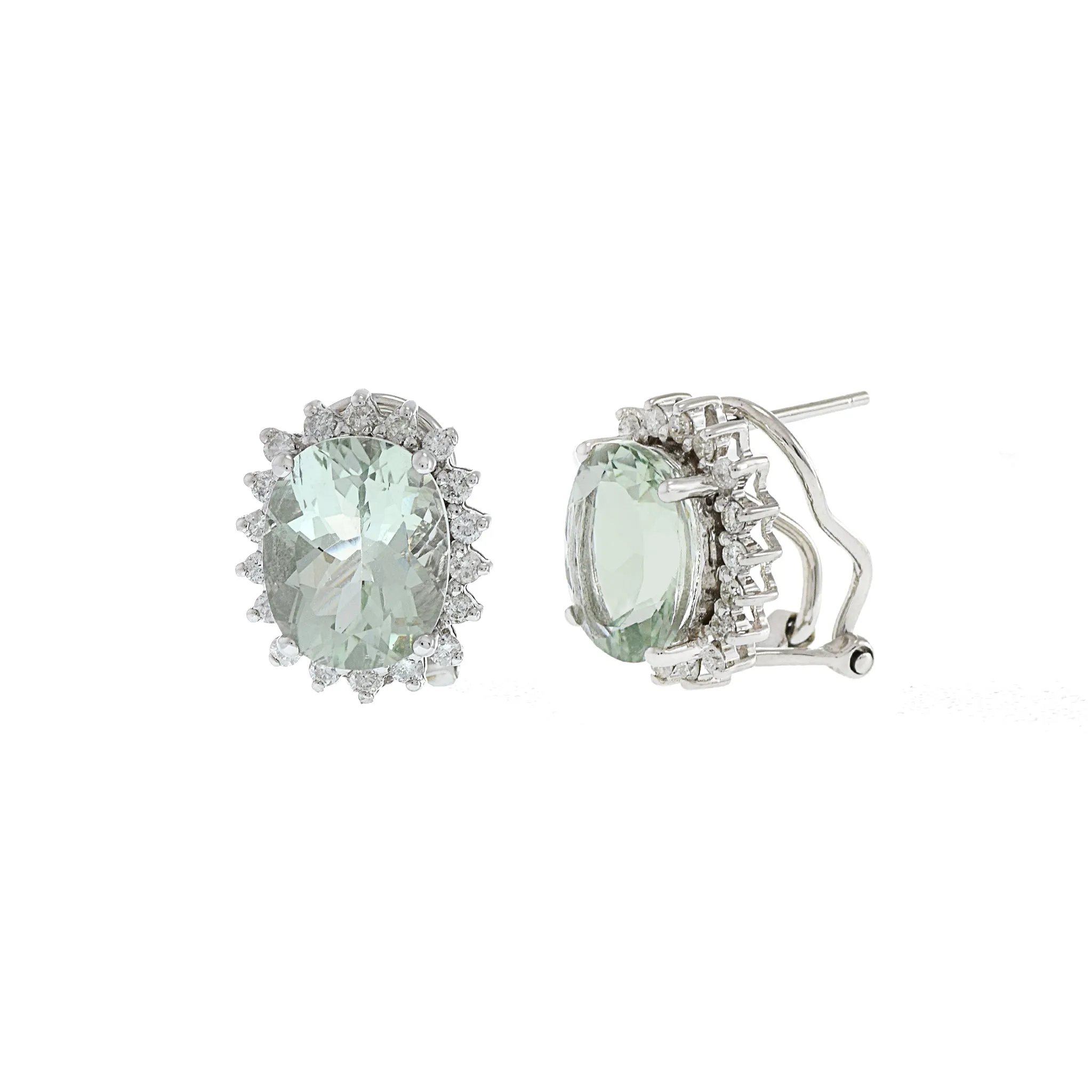 14KT White Gold Green Amethyst And Diamond Earrings