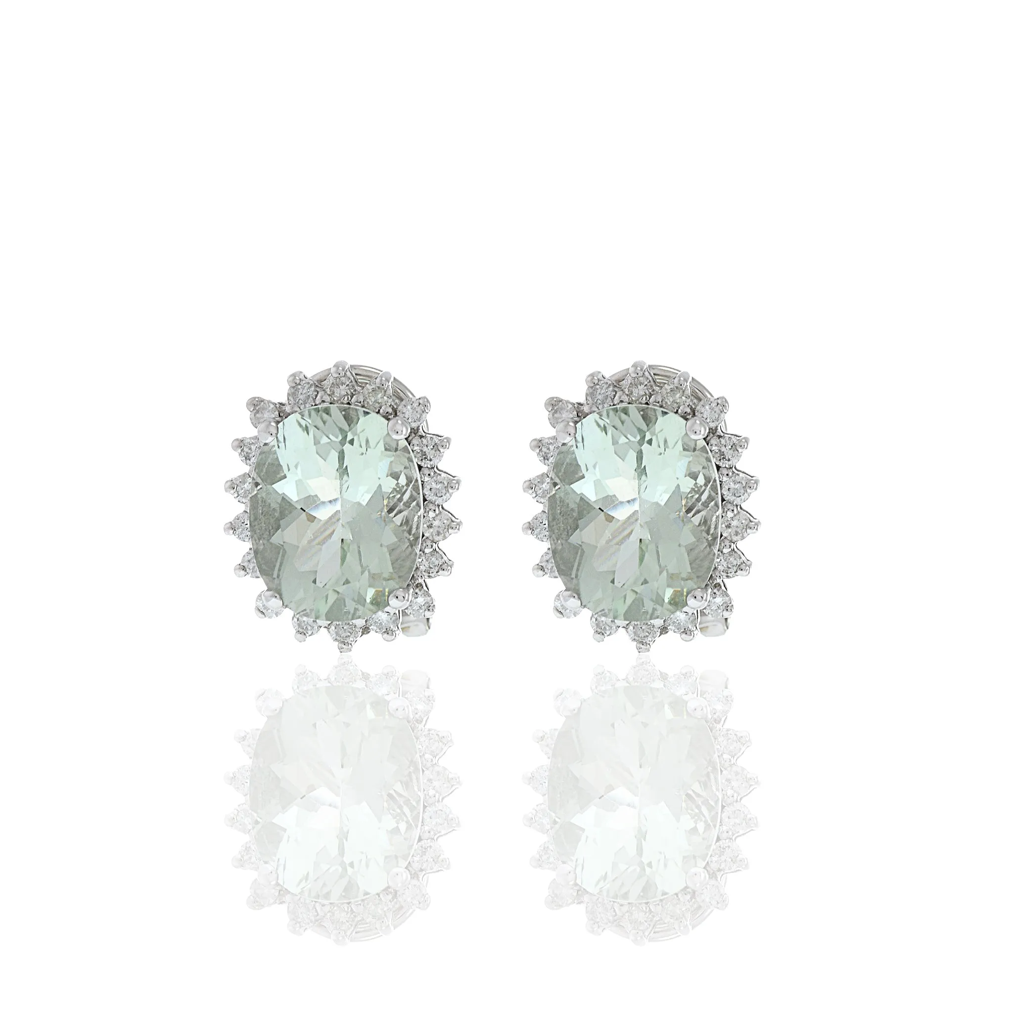 14KT White Gold Green Amethyst And Diamond Earrings