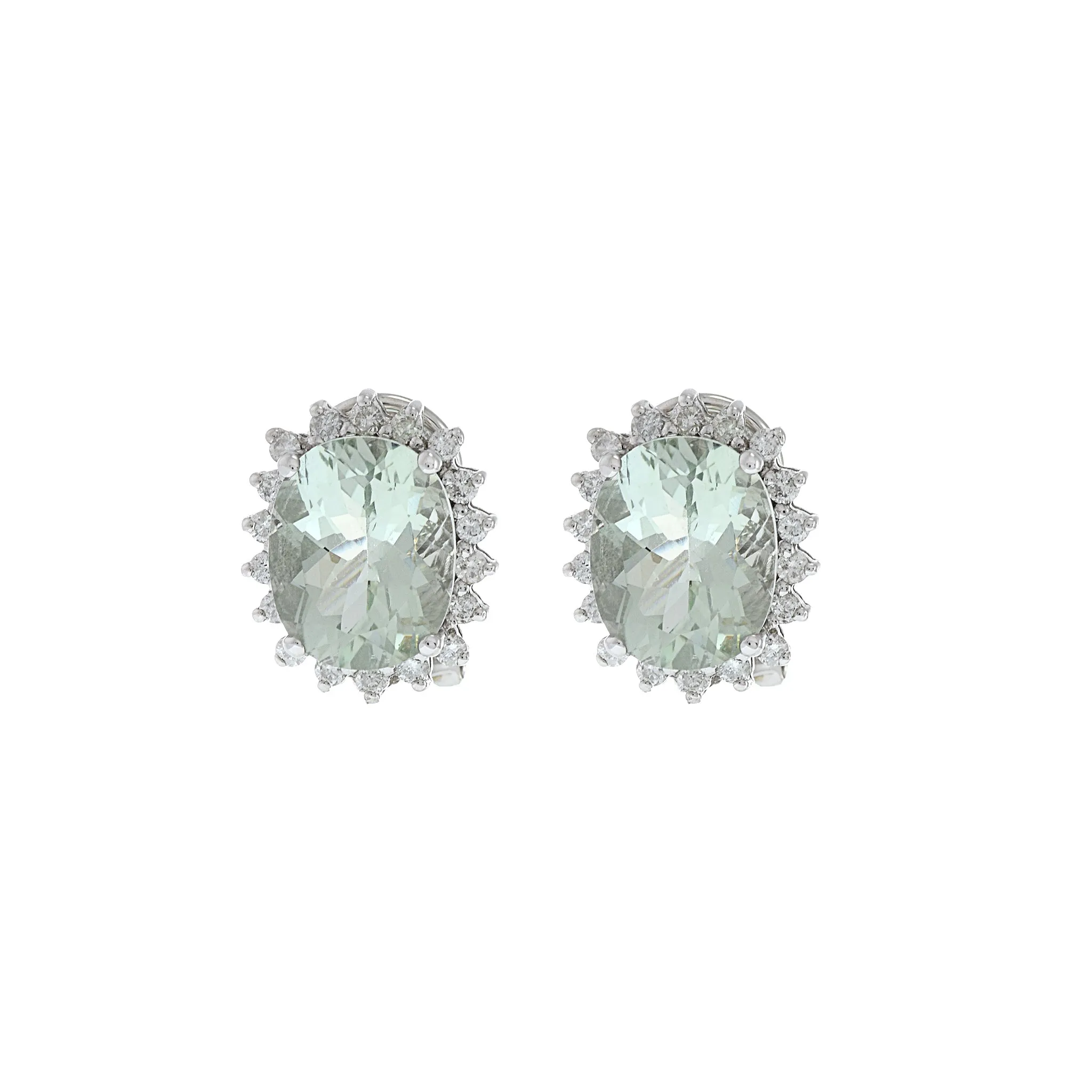 14KT White Gold Green Amethyst And Diamond Earrings