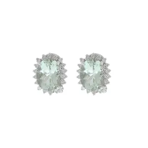 14KT White Gold Green Amethyst And Diamond Earrings