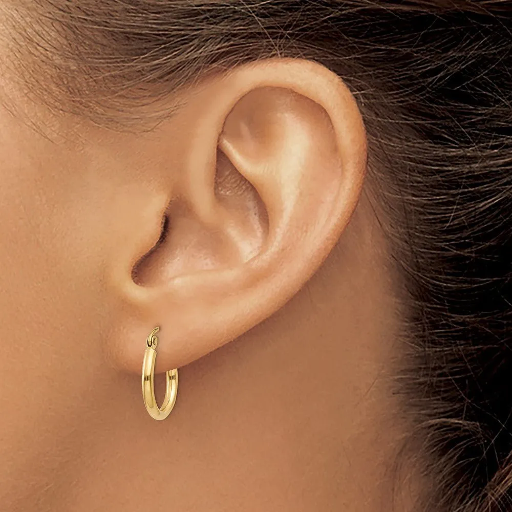 14KT Yellow Polished 15mm Lightweight Tube Hoop Earrings