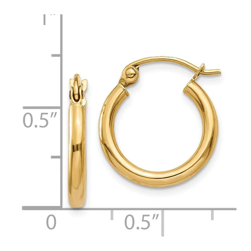 14KT Yellow Polished 15mm Lightweight Tube Hoop Earrings