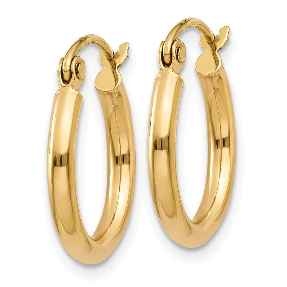 14KT Yellow Polished 15mm Lightweight Tube Hoop Earrings