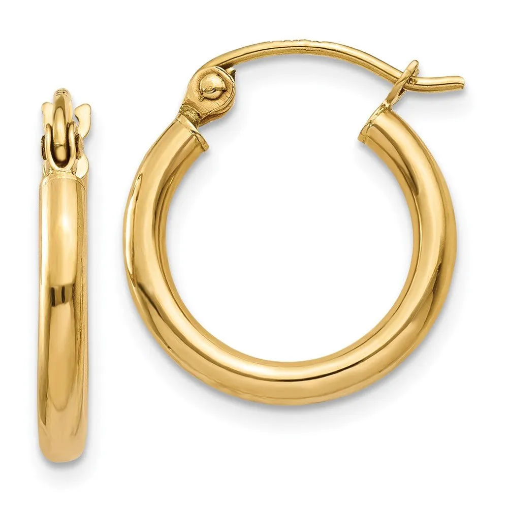 14KT Yellow Polished 15mm Lightweight Tube Hoop Earrings