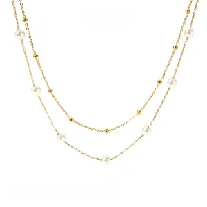 18K Gold Plated Double Strand Floating Pearl Necklace