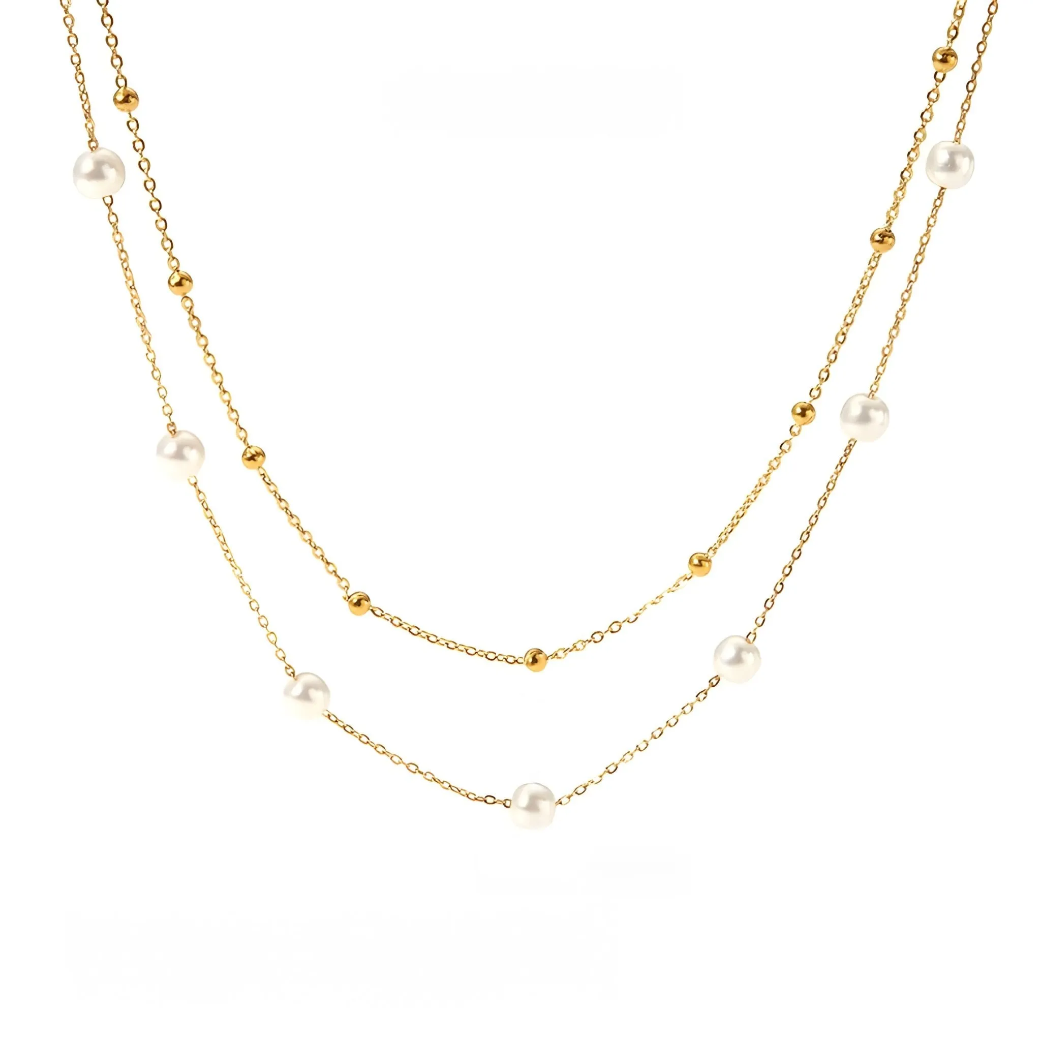 18K Gold Plated Double Strand Floating Pearl Necklace