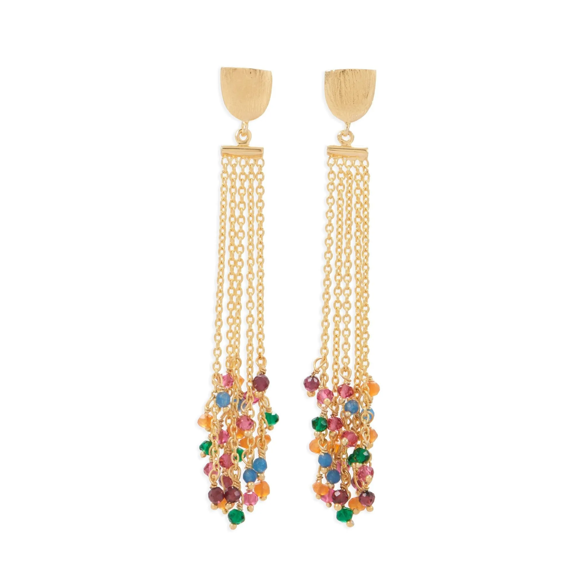 18k Gold Plated Multi Color Long Tassel Earrings