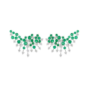 18k Luminus White Gold Earring With 1.51 Cts Vs-Gh And Black Diamonds  And Emerald