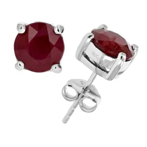 2 cttw Ruby Earrings .925 Sterling Silver Rhodium Round Prong July Birthstone