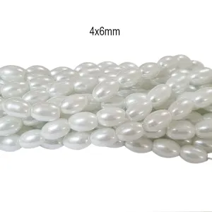 2 strings/line white Oval glass pearl beads, Approx 235-240 Beads