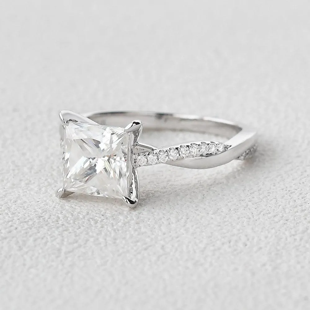 2.0ct Princess Cut Moissanite Twist Solitaire Ring