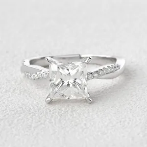 2.0ct Princess Cut Moissanite Twist Solitaire Ring