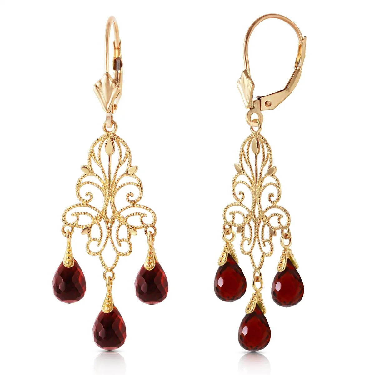 3.75 Carat 14K Solid Yellow Gold Chandelier Earrings Natural Garnet