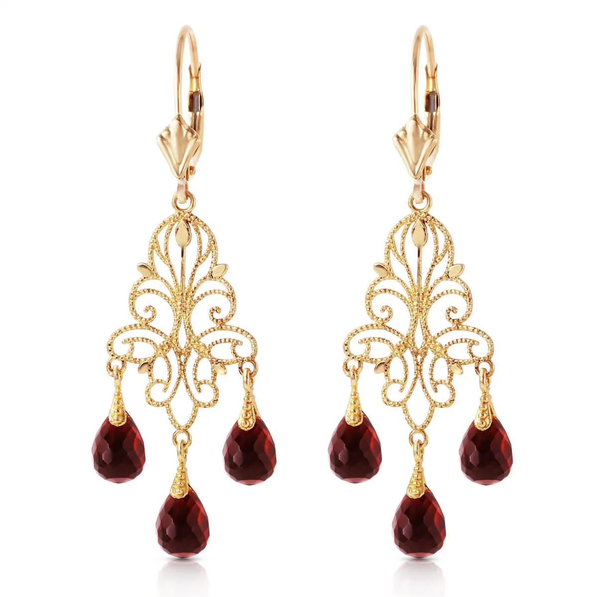 3.75 Carat 14K Solid Yellow Gold Chandelier Earrings Natural Garnet