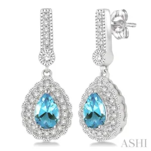 6x4 MM Pear Shape Aquamarine and 1/4 Ctw Round Cut Diamond Earrings in 14K White Gold