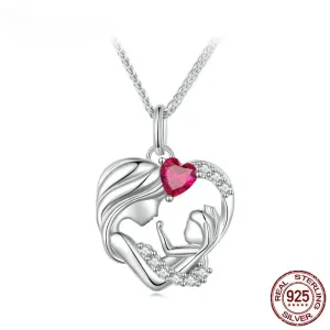 925 Sterling Silver Mother and Child Pendant Necklace for Women Mother's Day Birthday Fine Jewelry Gift