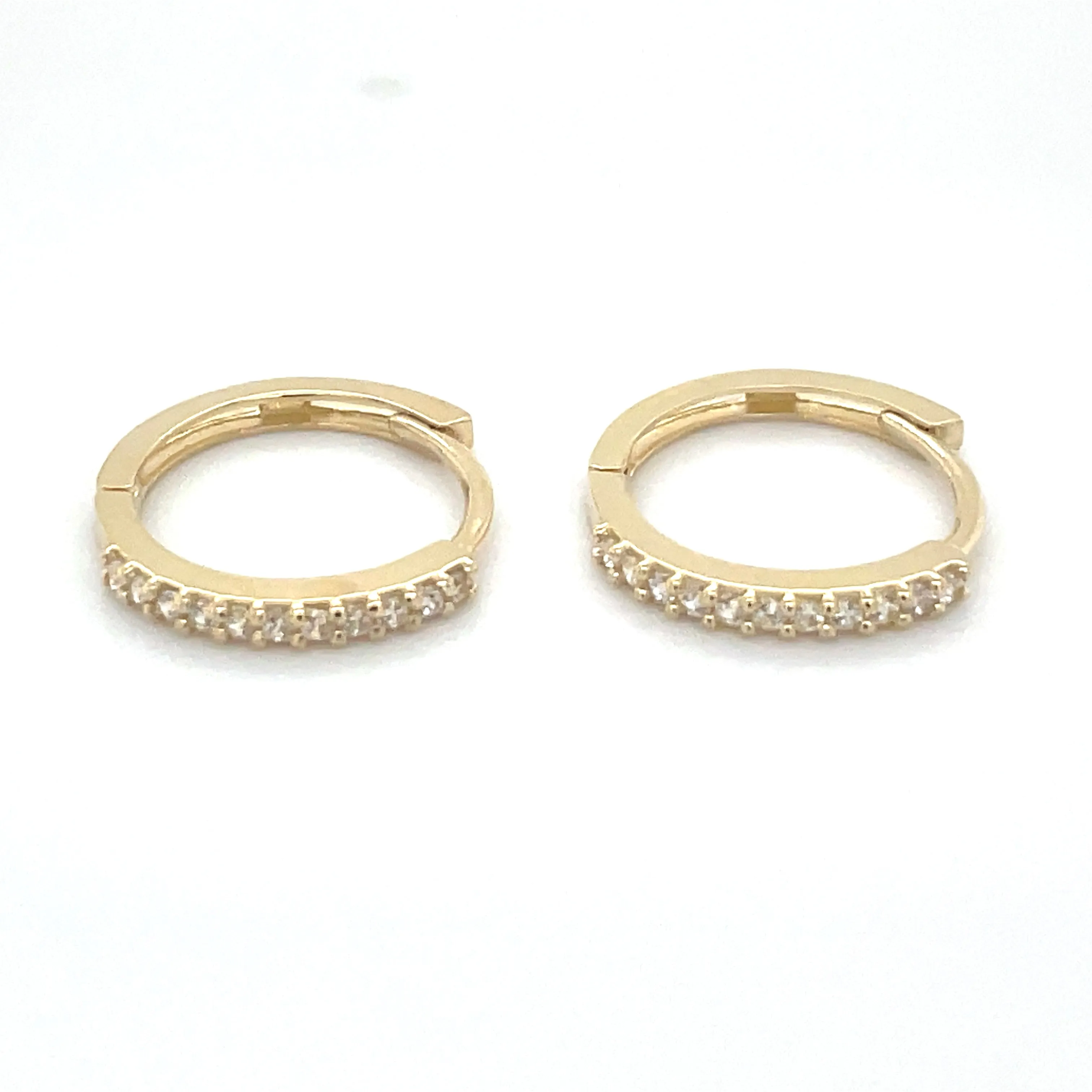 9ct Yellow Gold Cz Set Clicker Hoop Earrings