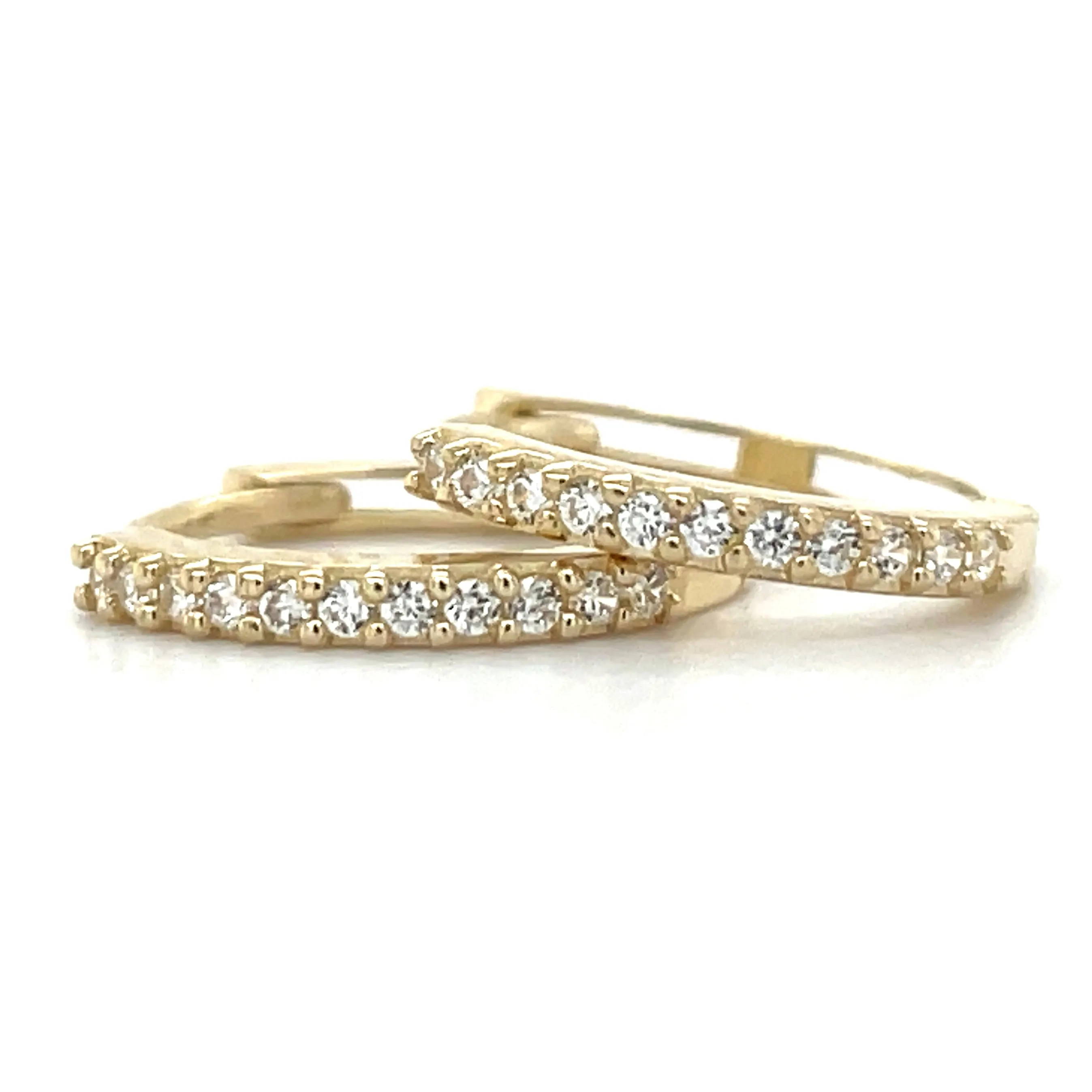 9ct Yellow Gold Cz Set Clicker Hoop Earrings