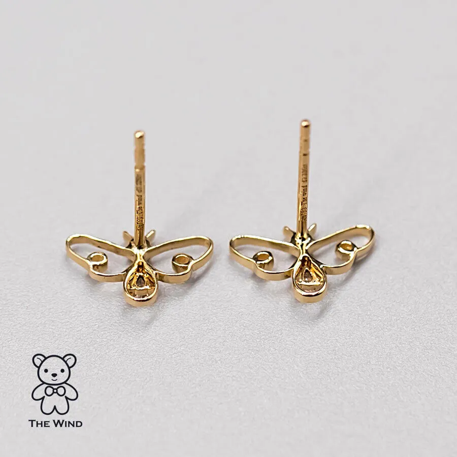 Adorable Bee Diamond Stud Earrings 18K Yellow Gold Stylish Earrings