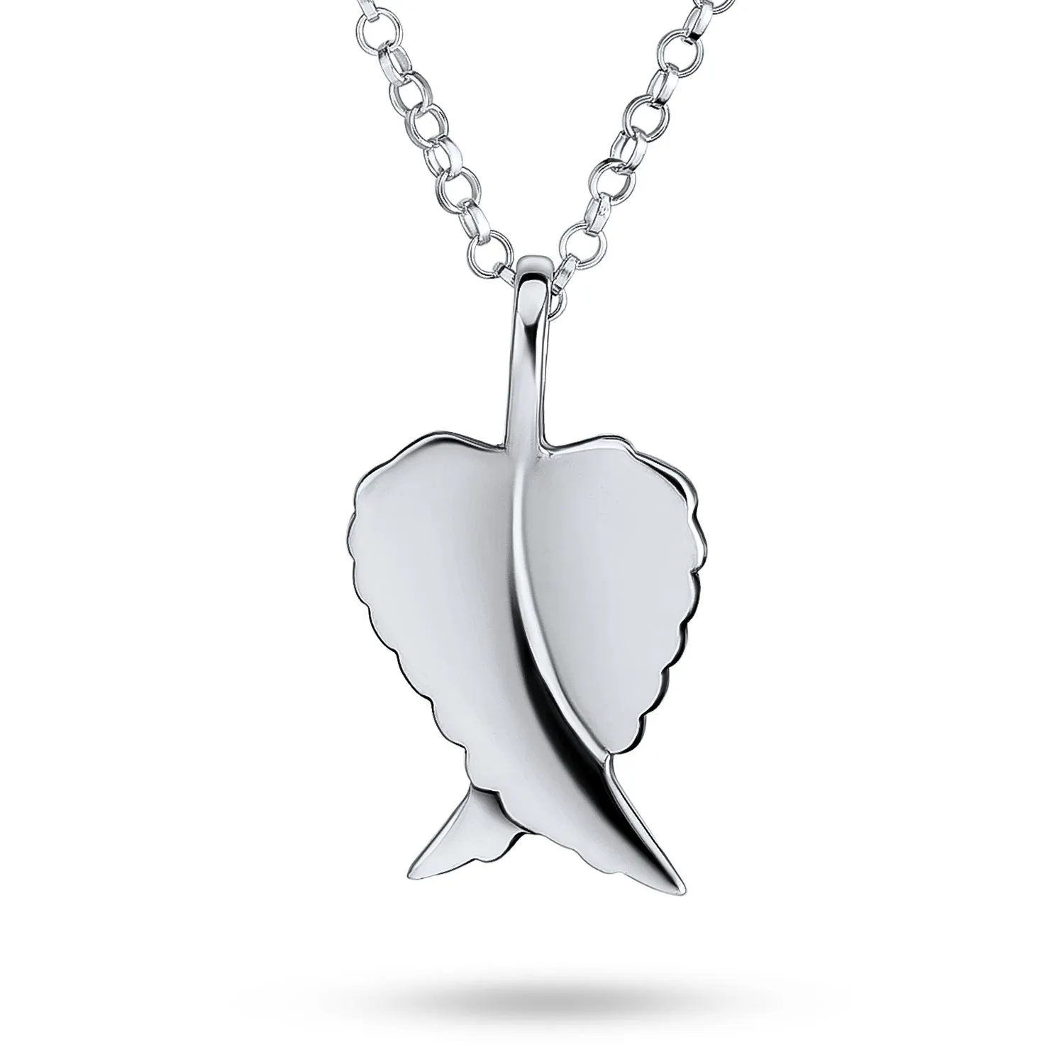 Amulet Feathered Heart Angel Wing Pendant Necklace in Antiqued Sterling Silver