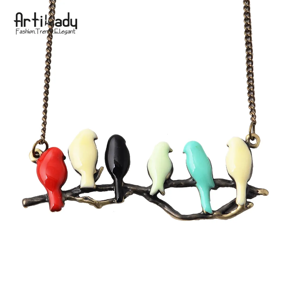 Artilady new lovely bird on branch necklace fashion pendant women necklace jewelry NM