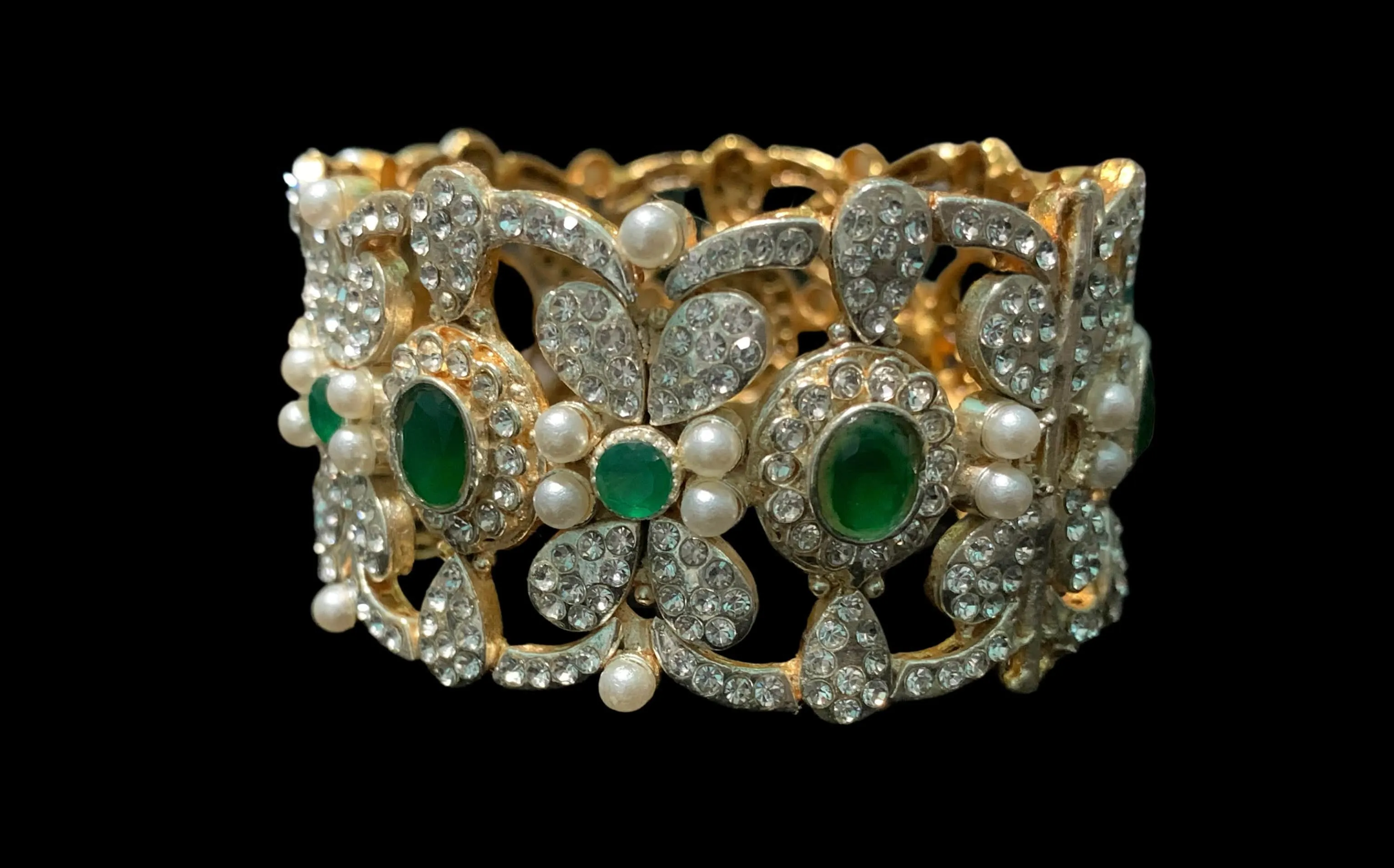 B131 Zeenat cz bangles / kada -green 1 pair ( READY TO SHIP )